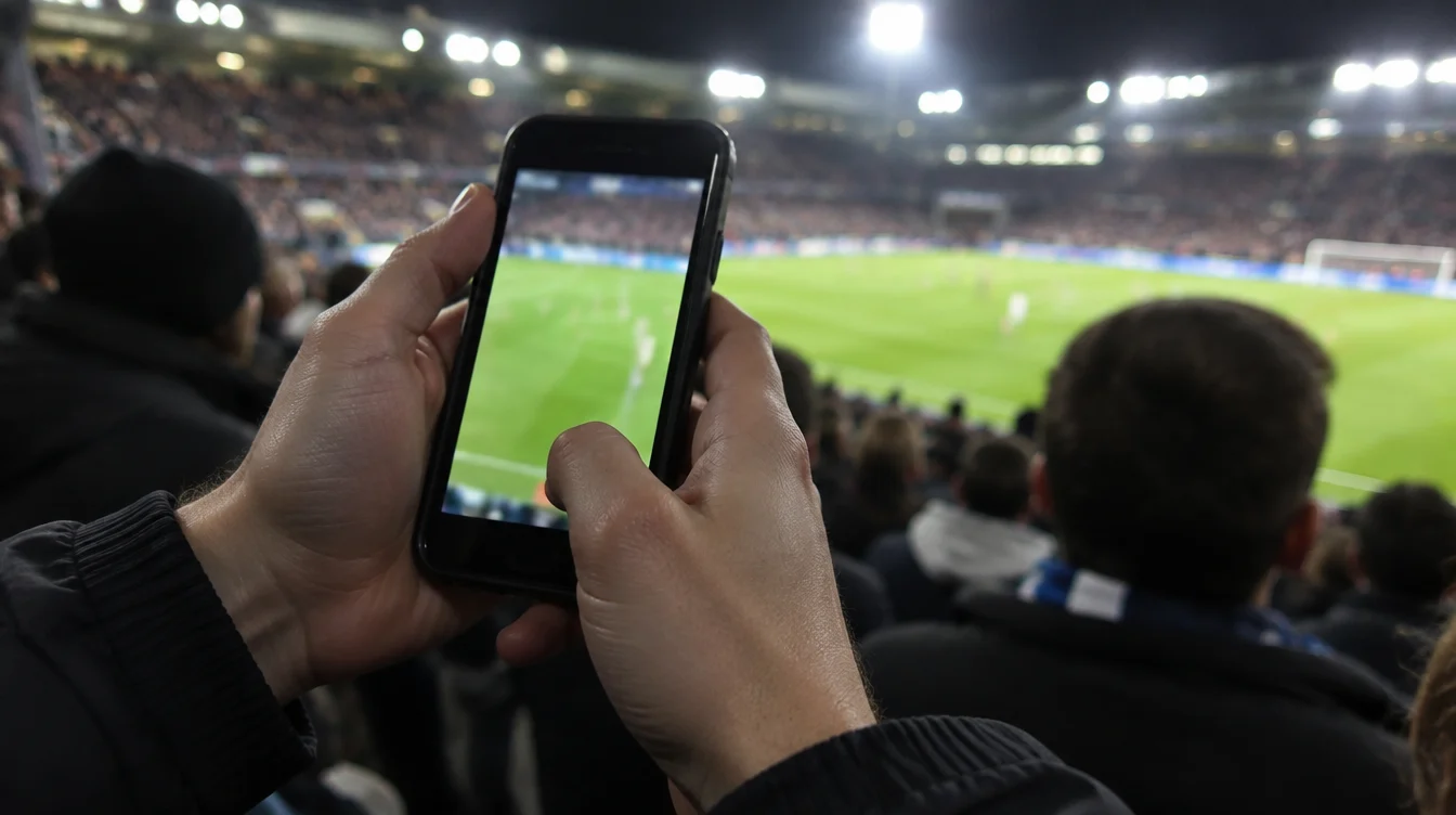 A fan holding a phone in a stadium